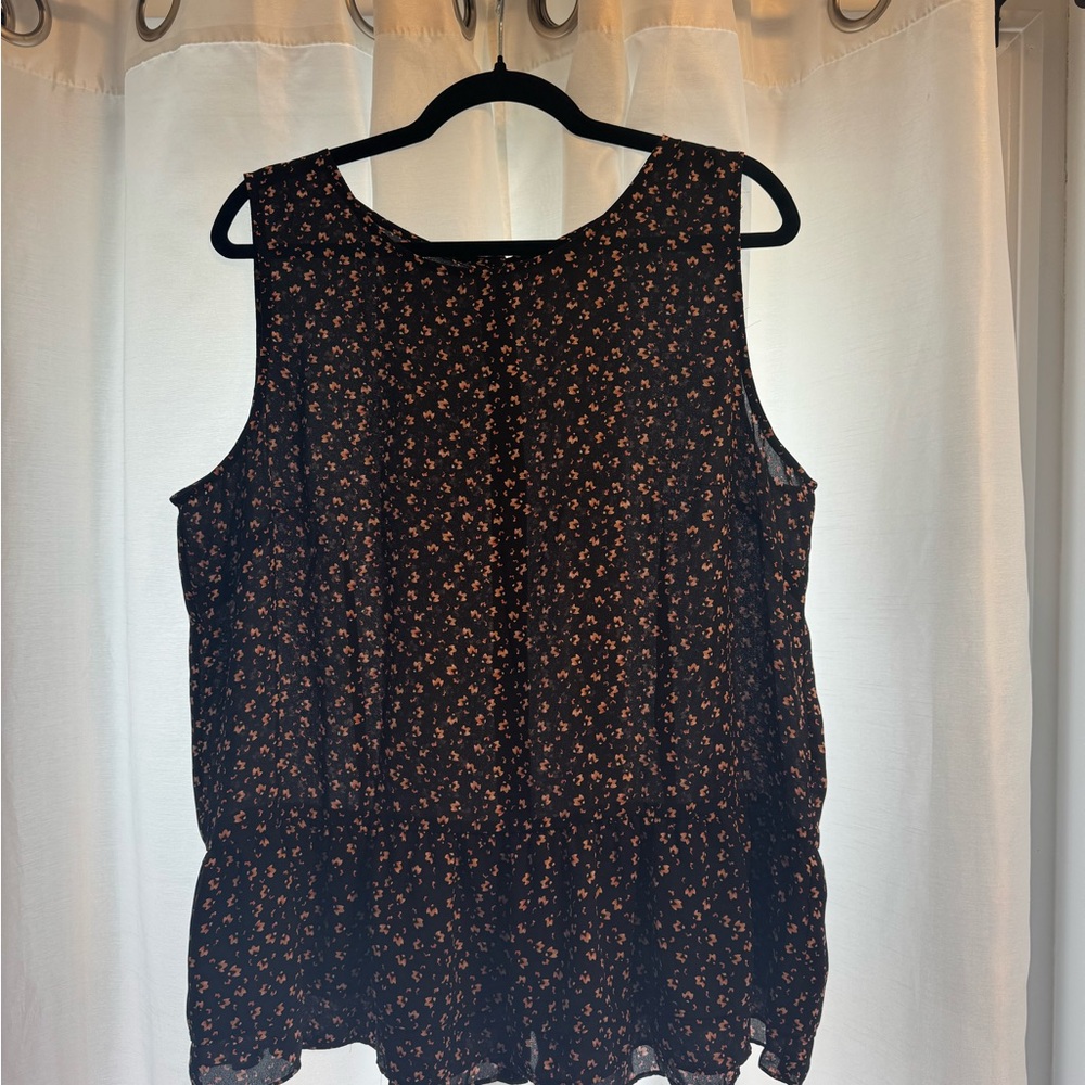 LOFT Black and Orange Floral Blouse